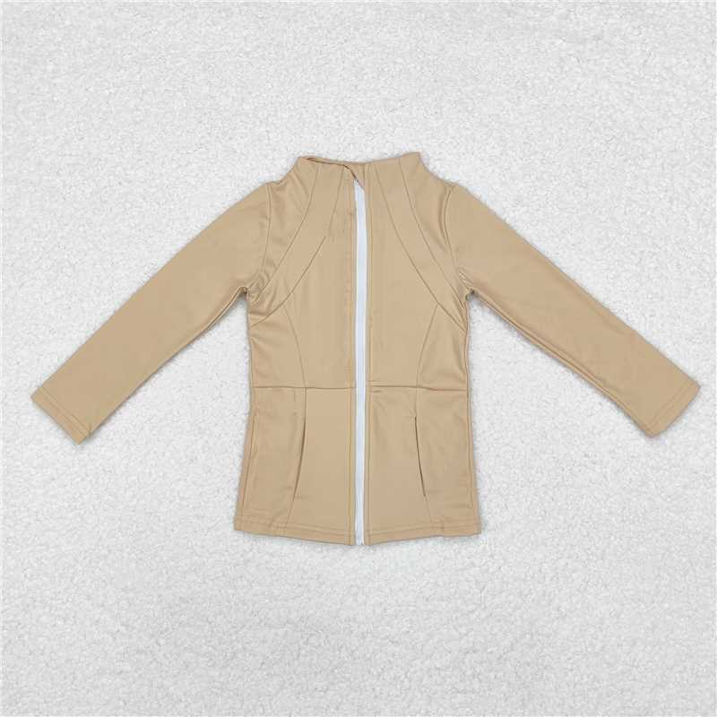 GT0681 Baby Girls Khaki Zip Pocket Yoga Active Wear Jackets