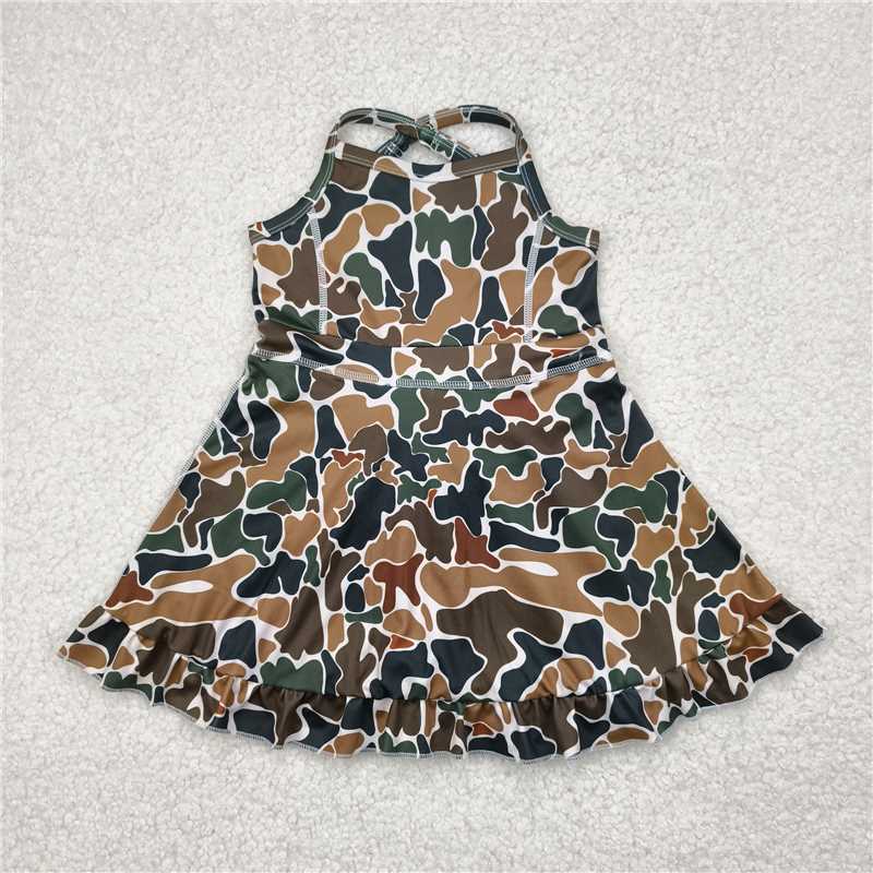 Sibling Baby Girls Strap Western Camo Print Yoga Activity Wear Ruffle Knee Length Dresses 4.29