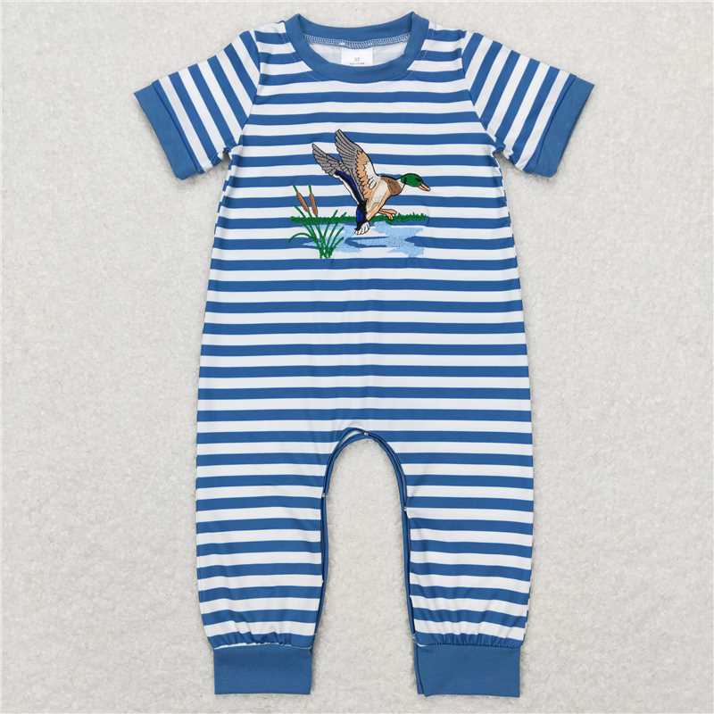 RTS SR0554 Baby Boys Romper Baby Boys Duck Blue Stripes Short Sleeve Rompers