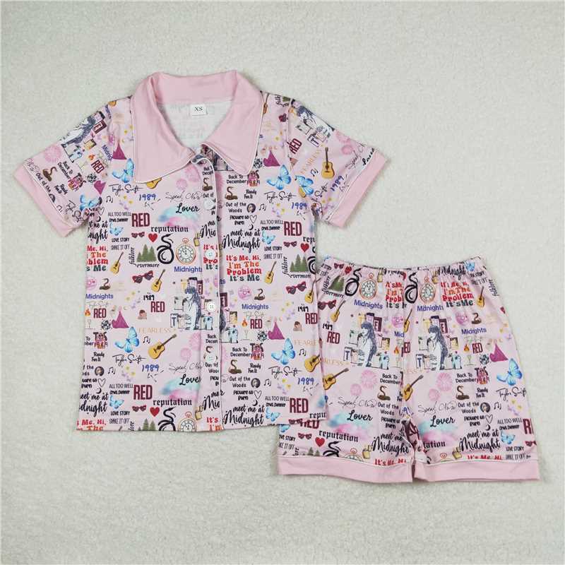 Mommy and Me Baby Girls Sibling Pink Singer Buttons Shirts Shorts Pajamas Clothes Sets