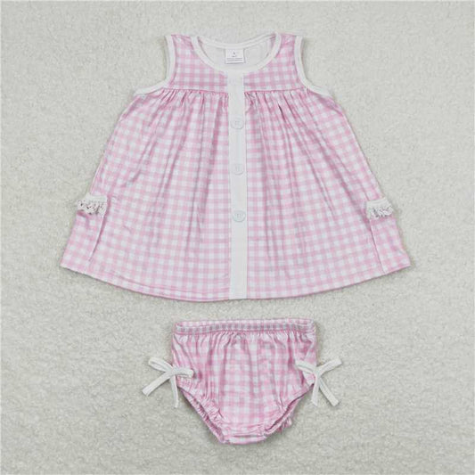 Baby Girls Summer Sibling Sister Checkered Tunic Top Bummies Clothes Sets