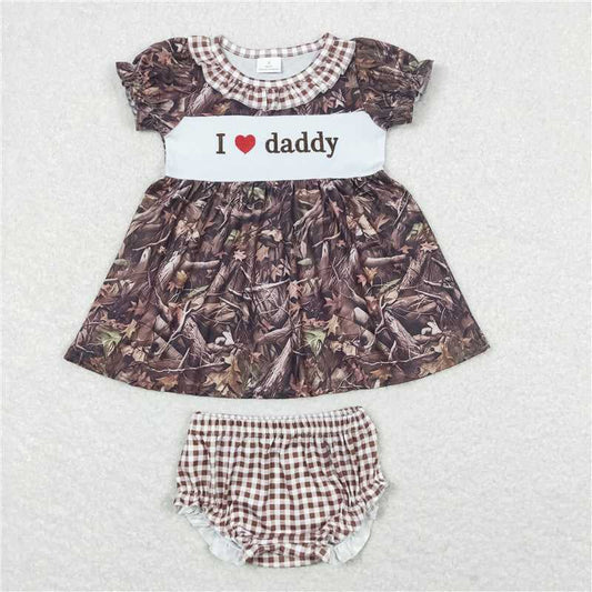 Sibling Baby Girls Embroidery I Love Daddy Floral Tunic Bummies Clothes Sets 5.20