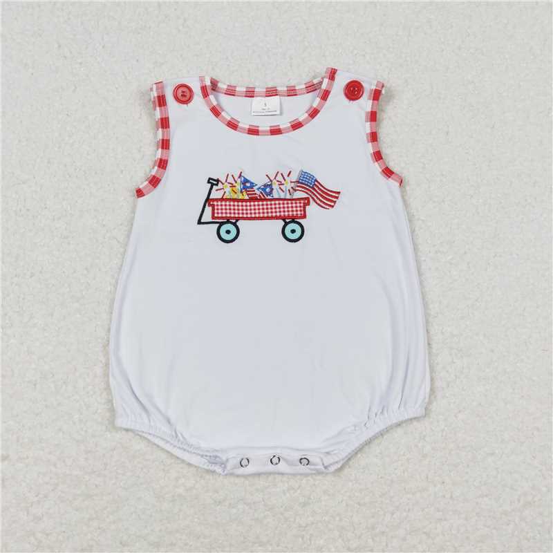 RTS SR1078 Baby Boys Romper Baby Infant Boys 4th Of July Flag Tractor Sleeveless Summer Rompers