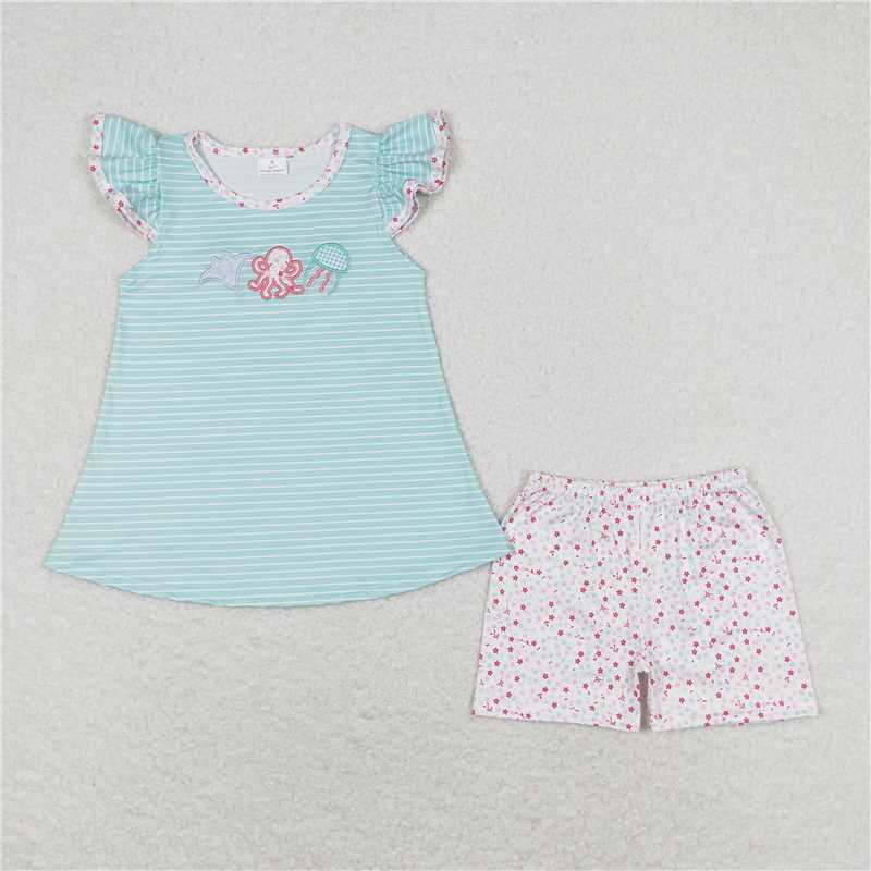 Baby Girls Blue Stripes Octopus Sibling Sister Clothes Sets