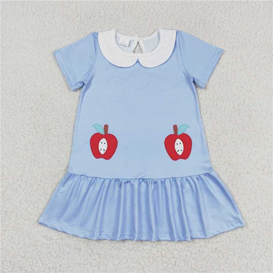 GSD0953 Back to school Apple doll collar blue and white short-sleeved dress