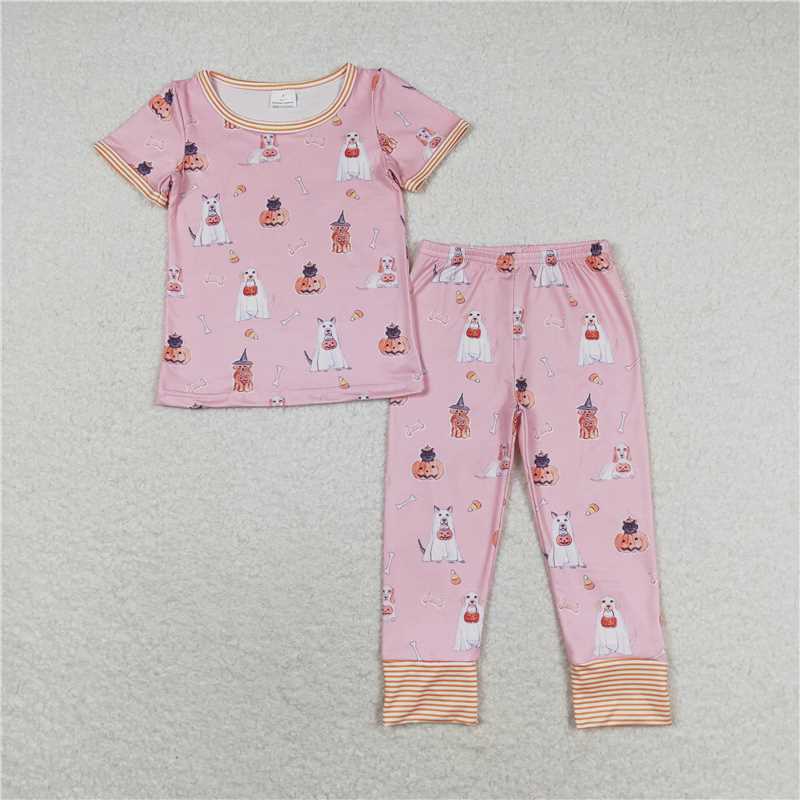 GSPO1538 Halloween Jack-o '-lantern puppy pink short-sleeved pants pajamas set