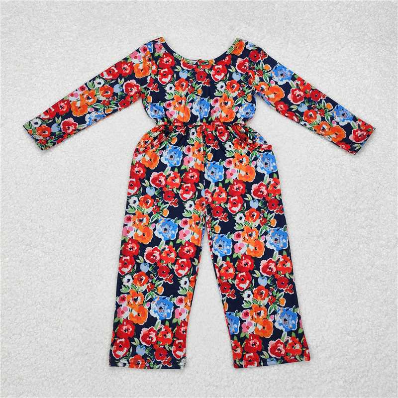 Sibling Baby Girls Groovy Flowers Long Sleeve Fall Jumpsuits