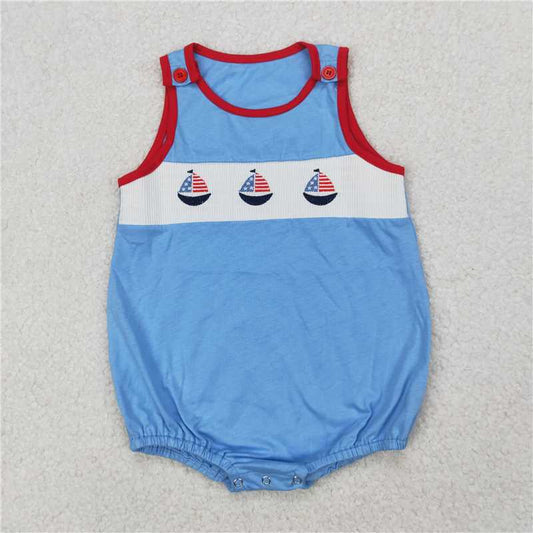 Sibling Smocked Baby Boys Girls 4th Of July Sailboats Rompers Dresses