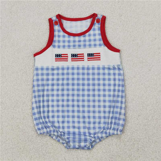 Smocked Sibling Boys Baby Girls 4th Of July Flags Rompers Dresses