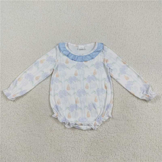 Sibling Baby Girls Blue Pumpkins Flowers Fall Rompers Dresses 8.13