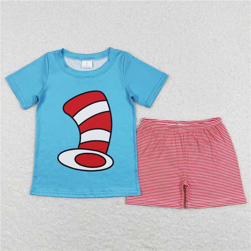 RTS BSSO0346 Baby Boys Blue Dr Reading Hats Tee Stripes Shorts Clothes Sets