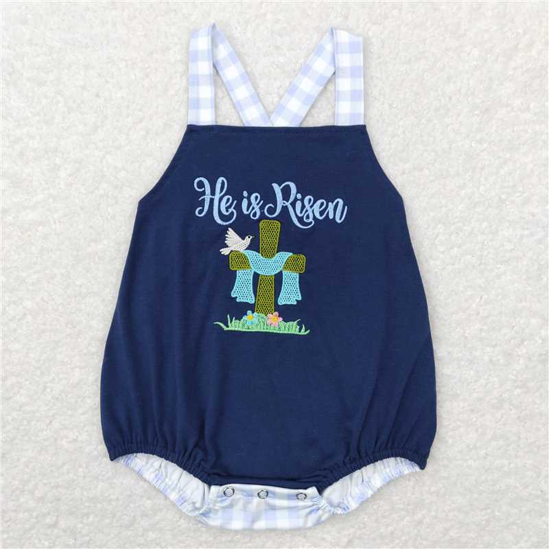 RTS SR0565 Baby Boys Romper Baby Infant Boys Easter He Is Risen Bubble Rompers