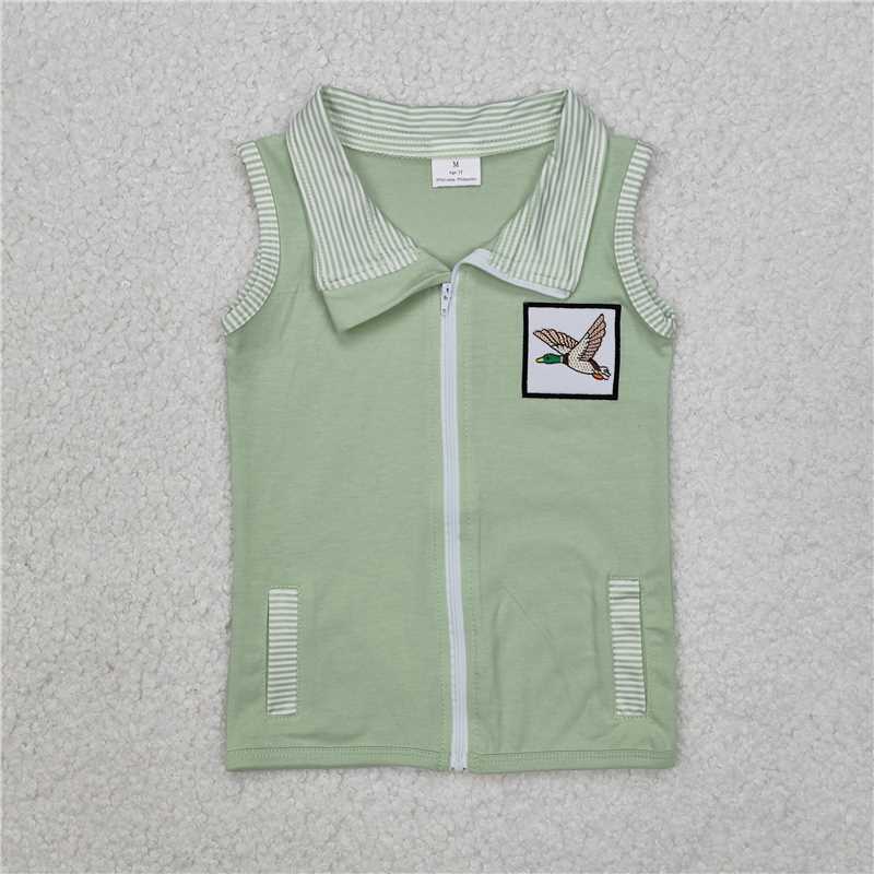 Sibling Baby Boys Sleeveless Embroidery Deer Dog Duck Pocket Zipper Jackets Top 8.7