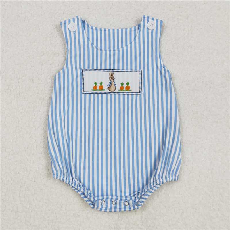 RTS SR2145 Baby Boys Romper Embroidery Baby Infant Boys Easter Rabbit Carrots Sleeveless Rompers