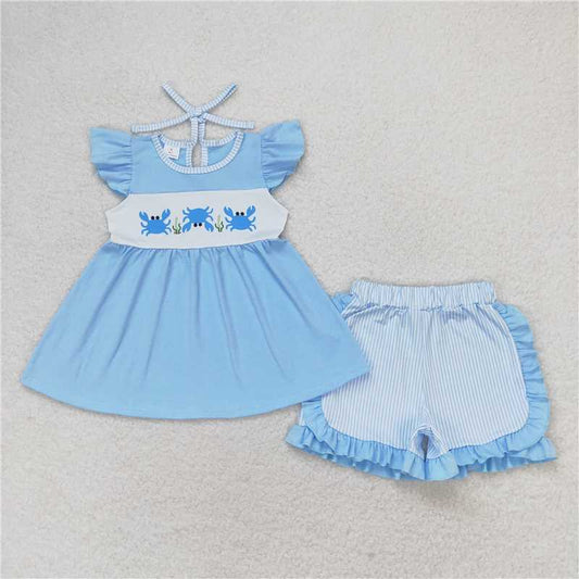 Baby Girls Boys Crab Top Stripes Sibling Summer Clothes Sets