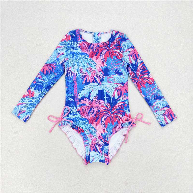 RTS S0377 Baby Girls Sea Trees Long Sleeve One Piece Swimsuit for Infants