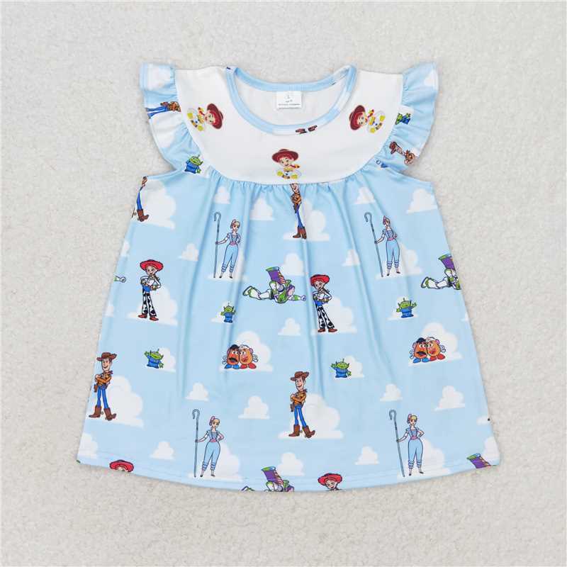 RTS GT0592 Summer Blue Baby Girls Toys Flutter Sleeve Tops Infant Girl's Clothing Soft Cotton Outfit for Little Ones