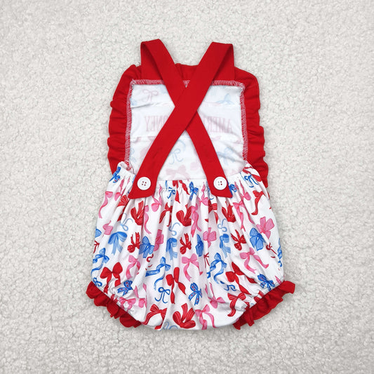 SR3048 Baby Girls Red Strap American Honey Blue Bows 4th Of July Romper 4.29