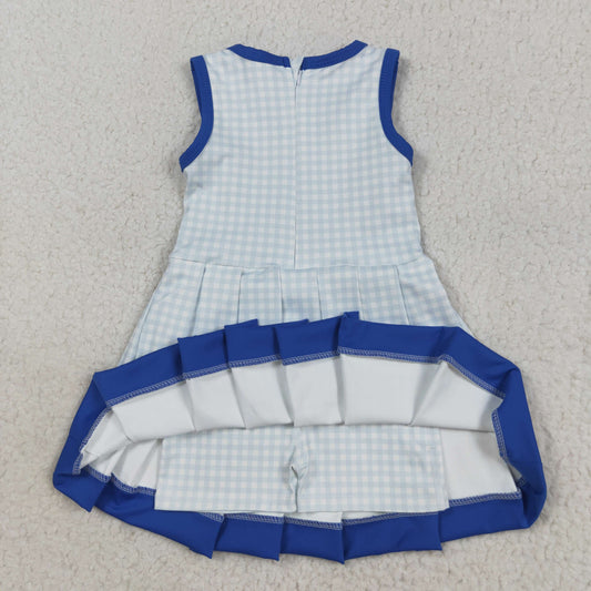 GSD2759 Baby Girls Blue Plaid Sleeveless Zipper Shorts Yoga Knee Length Dress 8.12