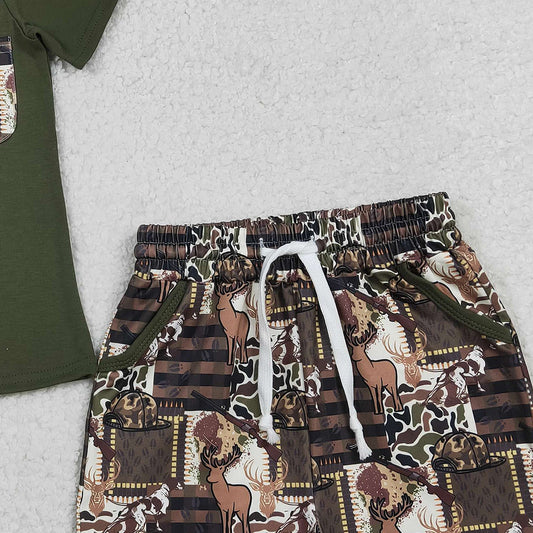 RTS BSSO1848 Baby Boys Shirt Top Southern Deer Camo Pockets Shorts Hunting Clothes Sets