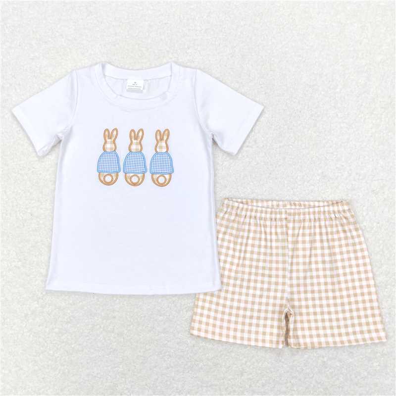 RTS BSSO0383 Baby Boys Toddler Easter Rabbits Khaki Shorts Clothes Sets