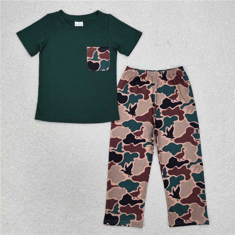 BSPO0413 Baby Boys Dark Green Pocket Top Duck Camo Pants Clothes Set