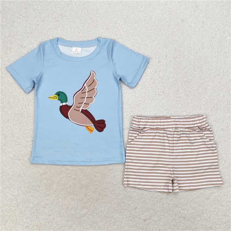 RTS BSSO0970 Baby Boys Summer Clothes Baby Boys Duck Short Sleeve Top Stripes Shorts Clothes Sets