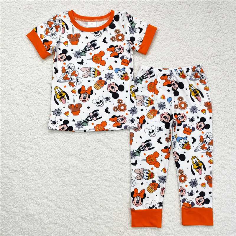 BSPO0390 Cartoon donut Spider Bat Orange White short-sleeved pants pajamas set