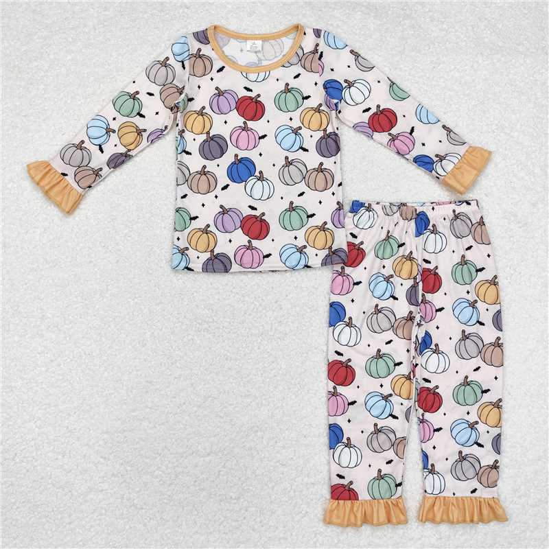Sibling Baby Girls Fall Pumpkins Colorful Bamboo Rompers Pajamas