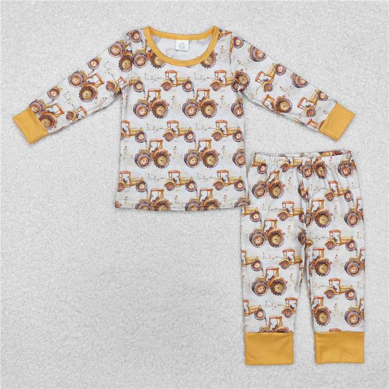 Sibling Brother Baby Boys Farm Trucks Bamboo Rompers Pajamas
