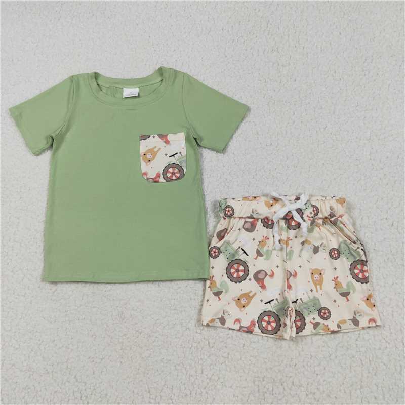 RTS BSSO1460 Baby Boys Pocket Top Chicks Pigs Short Farm Sets