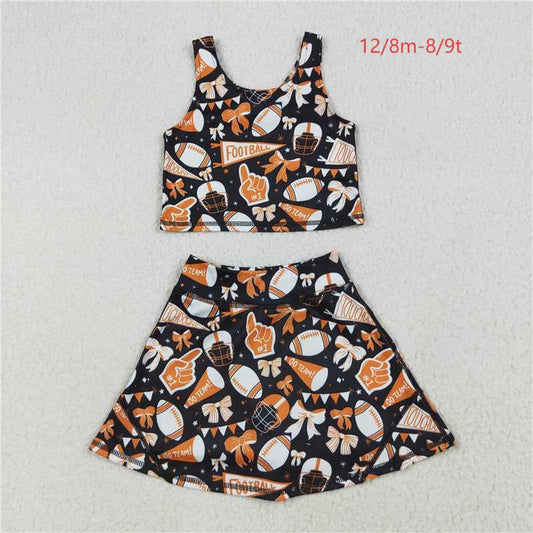Sibling Baby Girls Team Football Cheer Bows Vest Top Short Skirts Yoga Sets C8.28