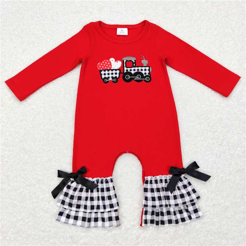 BLP0403 Embroidery Love Tractor Red Long Sleeve Black and White Plaid Series Valentine's Day