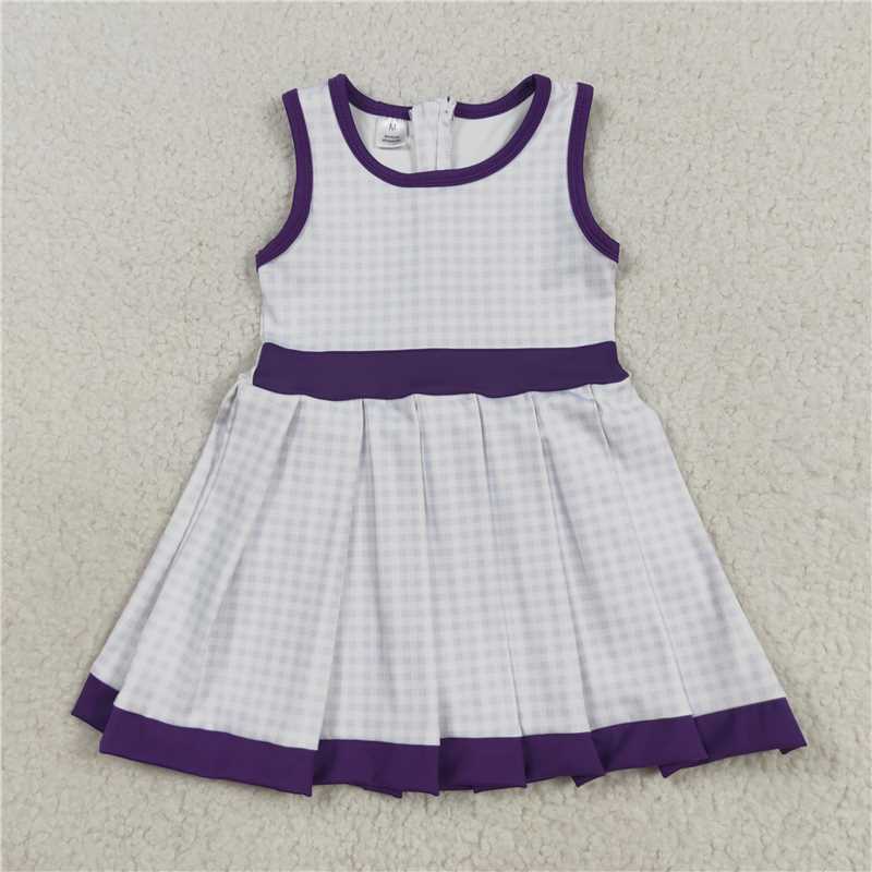 Sibling 3 Colors Baby Girls Plaid Sleeveless Ruffle Short Yoga Knee Length Dresses C8.14