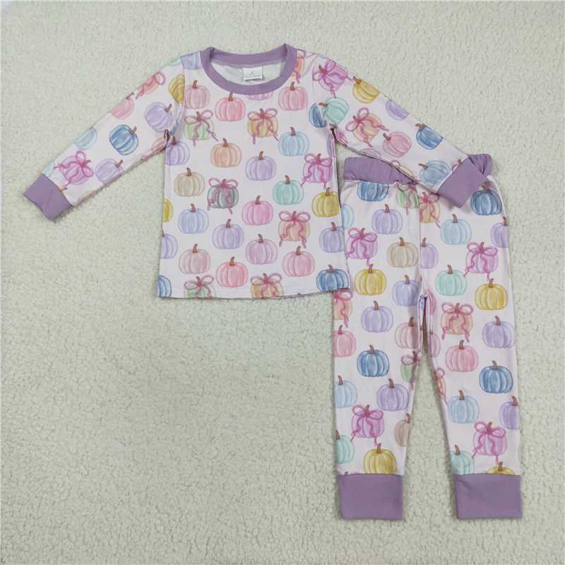 Sibling Baby Kids Colorful Bows Pumpkins Fall Pajams Sets Zipper Footie Rompers C8.18