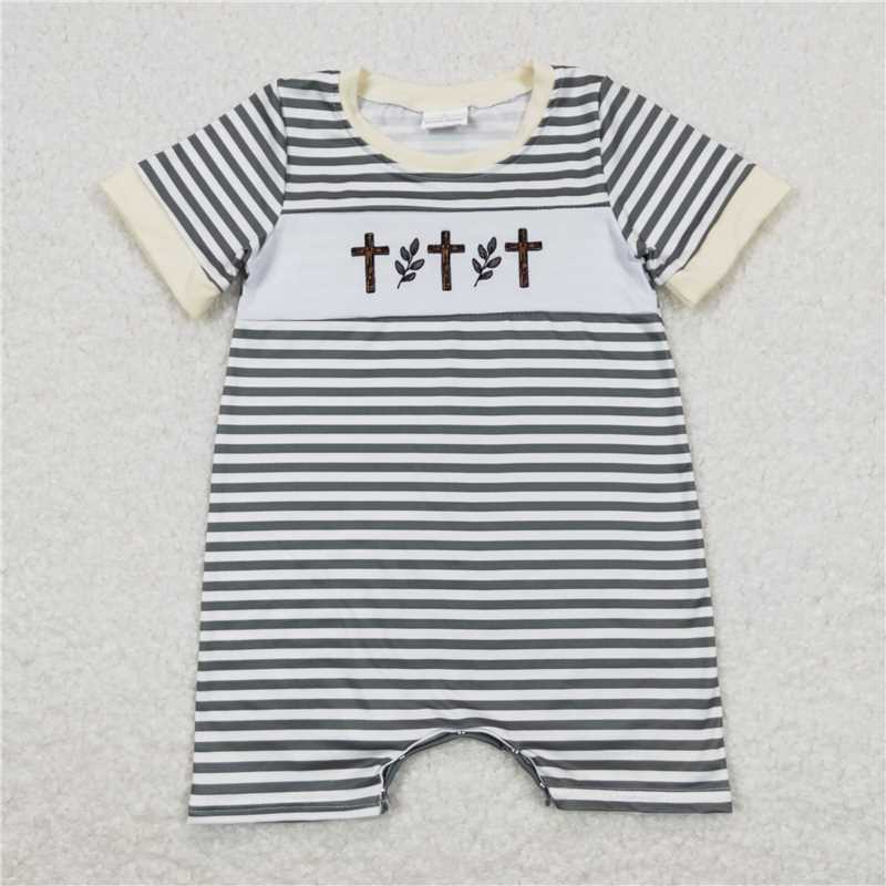RTS SR0814 Baby Boys Romper Baby Infant Boys Short Sleeve Easter Cross Rompers