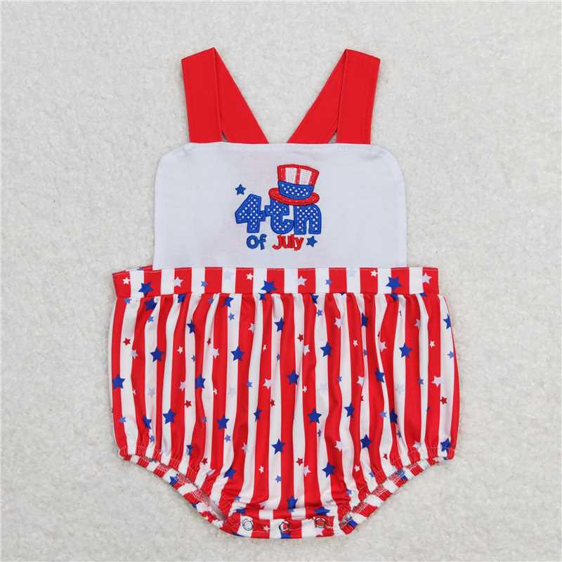RTS SR0810 Baby Boys Romper Baby Infant Boys Stars 4th Of July Straps Stripes Rompers