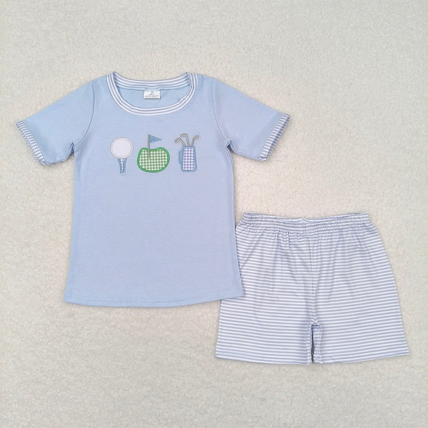 RTS BSSO0686 Baby Boys Summer Clothes Baby Boys Blue Golf Tee Shirt Stripes Shorts Clothes Sets
