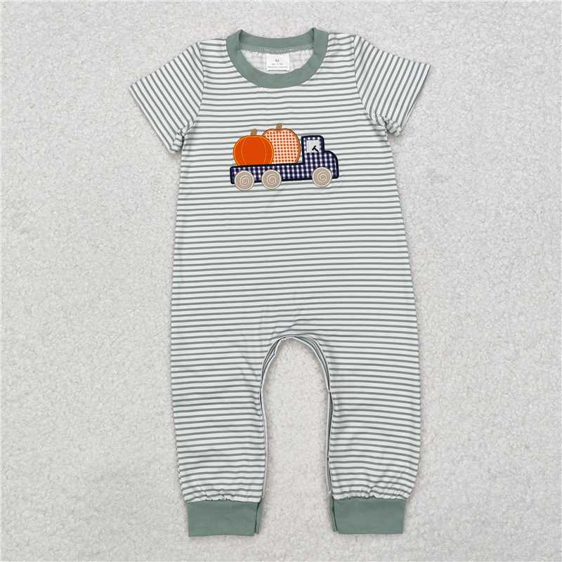 RTS SR1958 Baby Boys Romper Baby Infant Boys Pumpkin Truck Short Sleeve Rompers