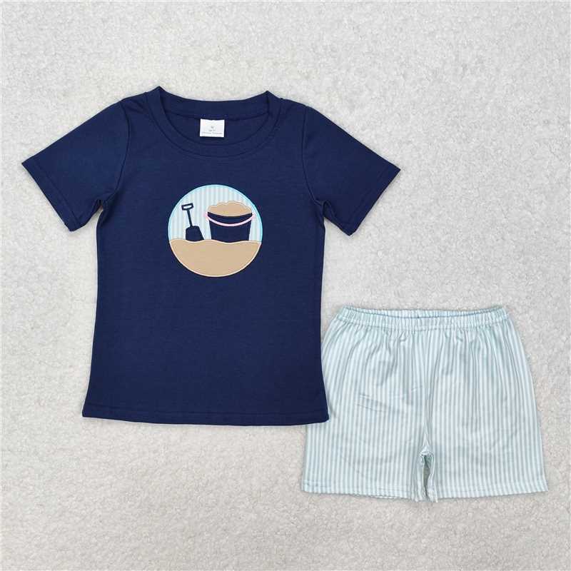 RTS BSSO1193 Baby Boys Summer Clothes Baby Boys Navy Beach Shirt Shorts Clothes Sets