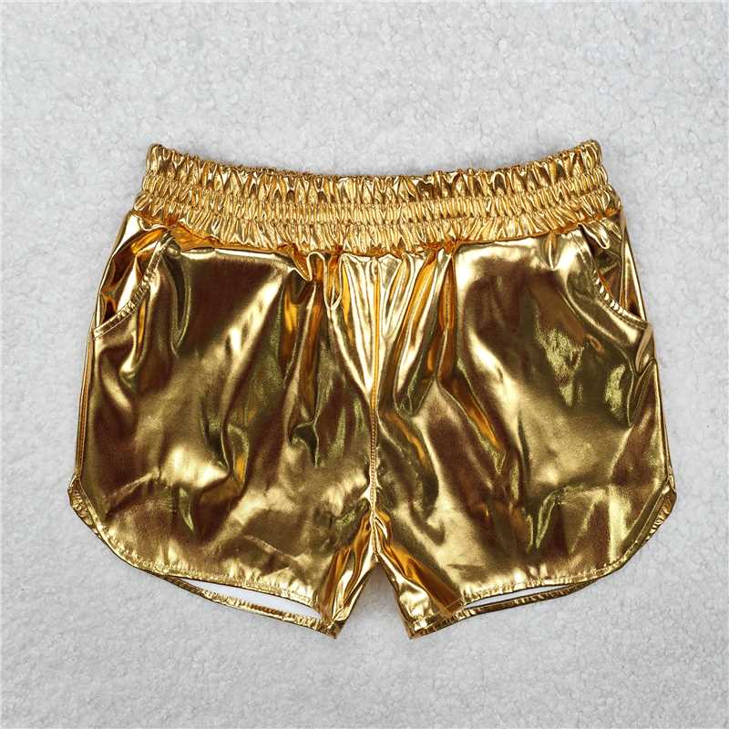 8 Colors Sibling Baby Girls Pockets Leather Metallic Elastic Bottom Shorts