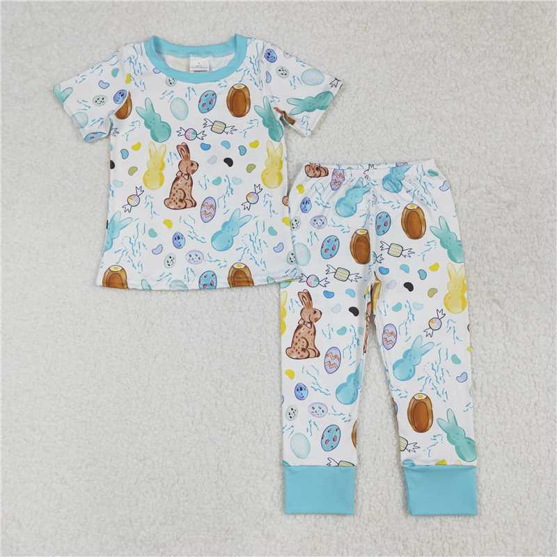 RTS BSPO0557 Kids Summer Top With Long Pants Baby Boys Easter Rabbits Eggs Shirt Pants Pajamas Sets