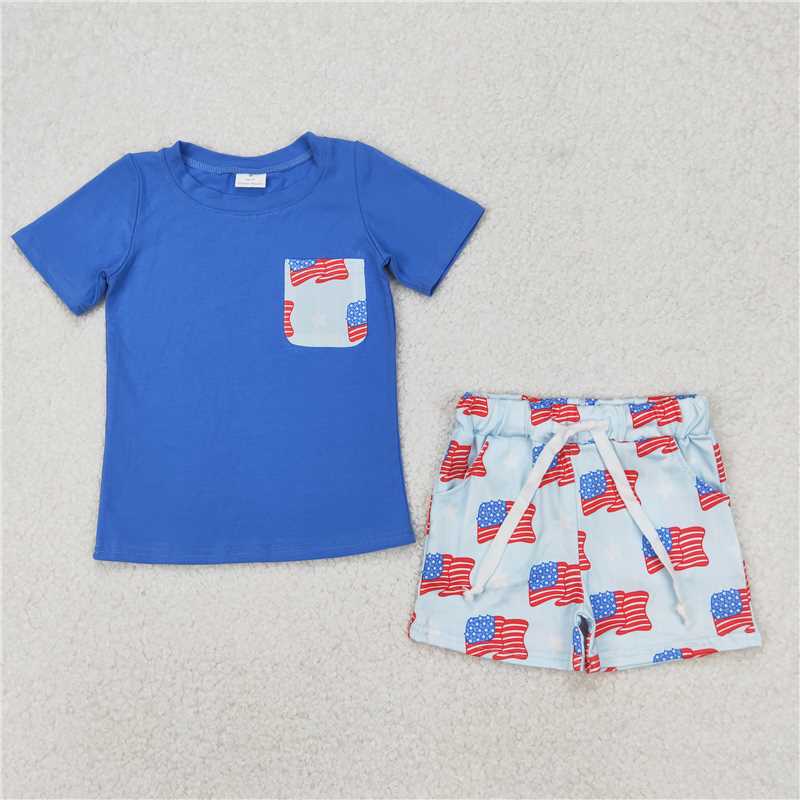 Sibling Baby Kids 4th of July Flags Pocket Shirts Shorts Outfits Knee Length Dresses 4.30