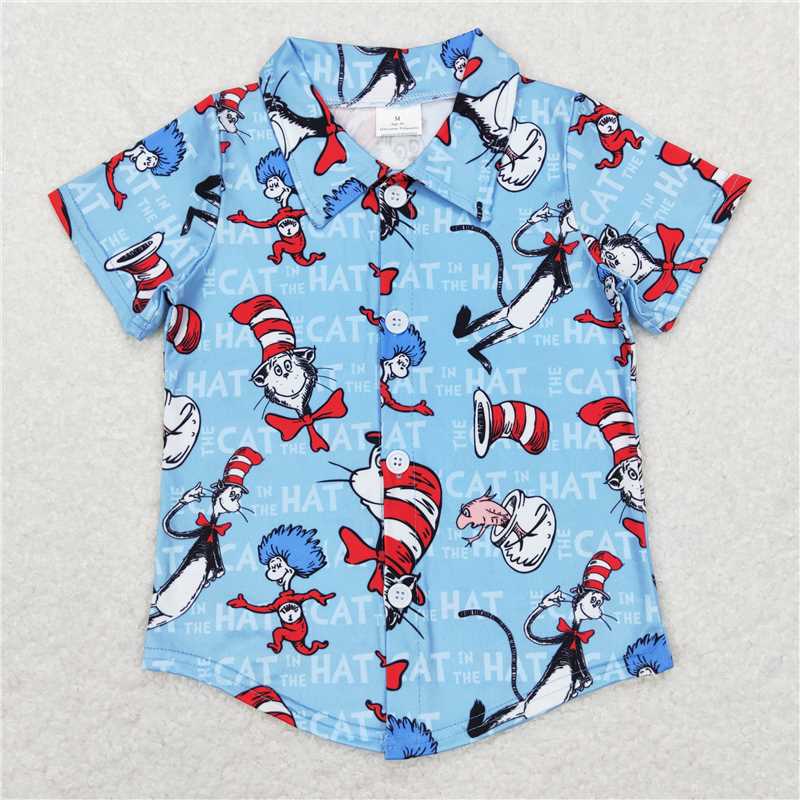 RTS BT0491 Baby Boys Top Baby Boys Dr Reading Cat Buttons Short Sleeve Tee Shirts
