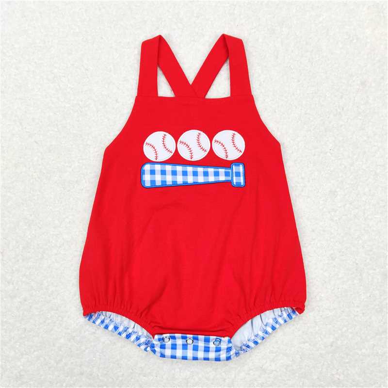 RTS SR0687 Baby Boys Romper Baby Infants Boys Red Baseball Straps Rompers