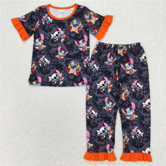 BSPO0417 Boys Halloween cartoon Bat black and gray short-sleeved pants pajama set