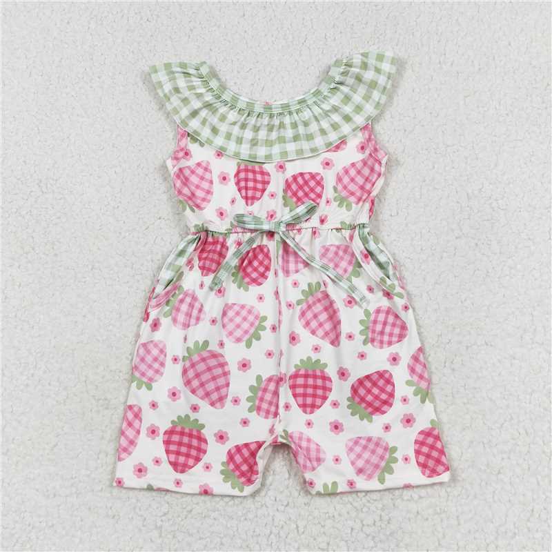 Sibling Baby Girls Ruffle Neck Summer Pockets Shorts Jumpsuits