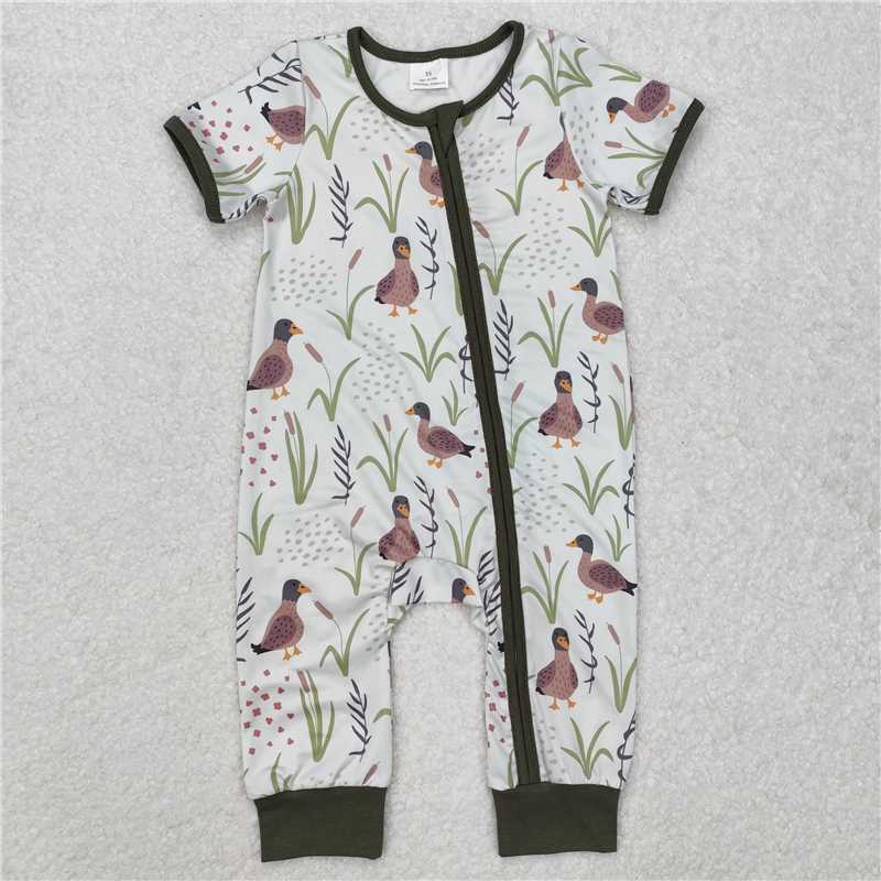 RTS SR2086 Baby Boys Romper Baby Infant Boys Mallard Ducks Green Zip Rompers