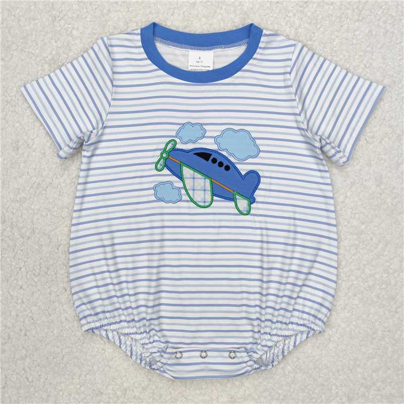 RTS SR2244 Baby Boys Romper Embroidery Baby Infant Boys Plane Stripes Short Sleeve Rompers