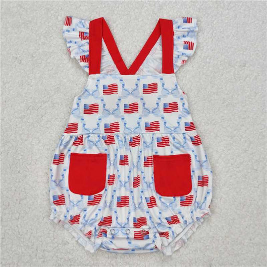 Sibling Baby Girls 4th of July Flag Bows Rompers Dresses